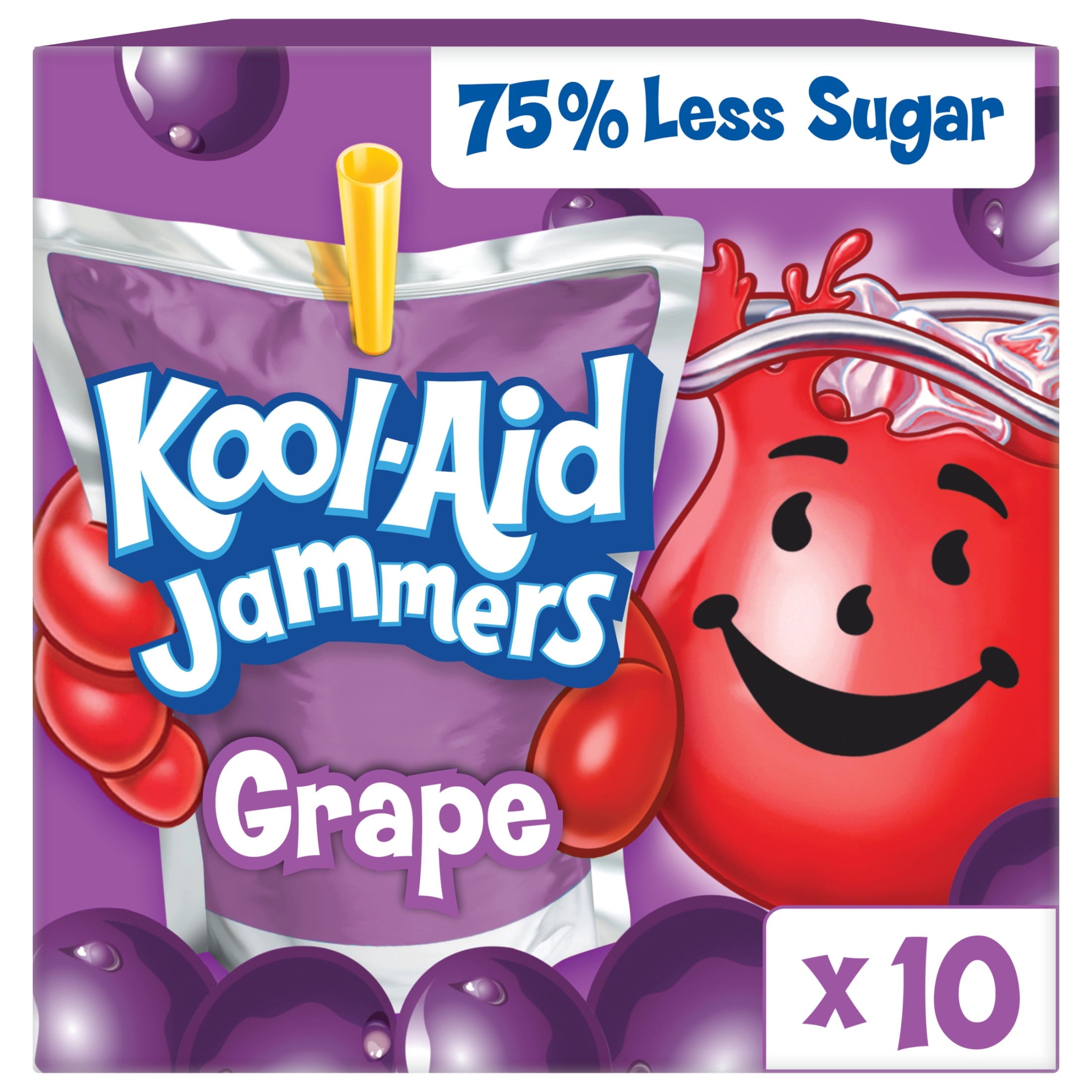 Kool-Aid Jammers Artificially Flavored Drink, 10 Pouches, for School Lunches and On-the-Go Hydration, Grape Flavor, Excellent Source of Vitamin C, 6 fl oz