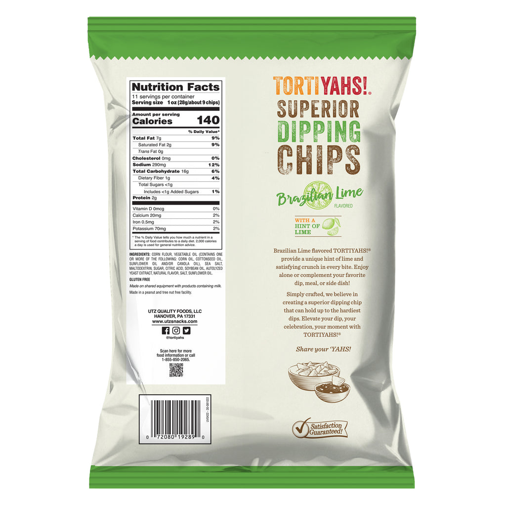 TORTIYAHS! Brazilian Lime Superior Dipping Chips, Gluten-Free, 11 oz Bag