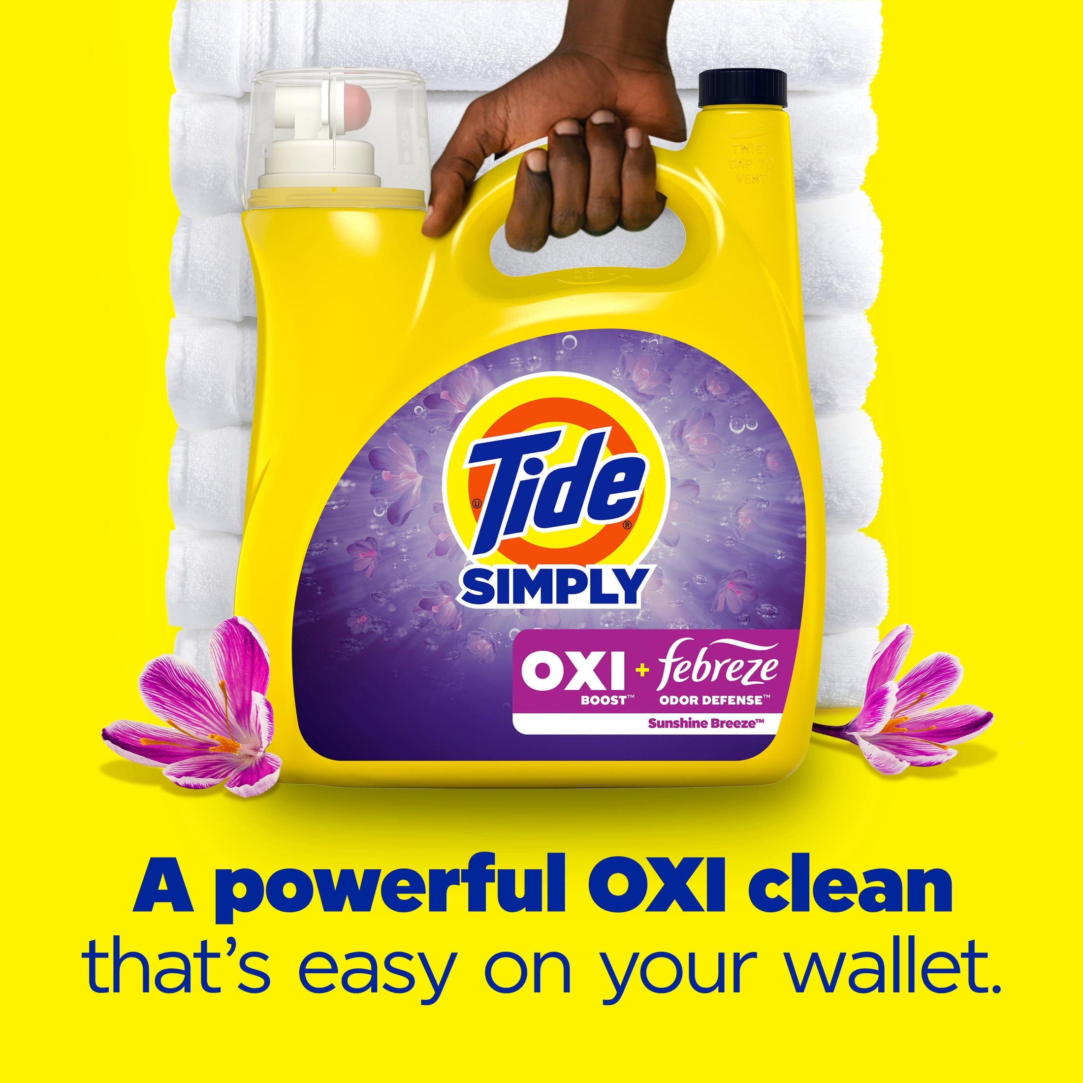 Tide Simply Laundry Detergent Liquid, Oxi Boost + Febreze Odor Defense, Sunny Breeze Scent, 129 fl oz, 96 Loads