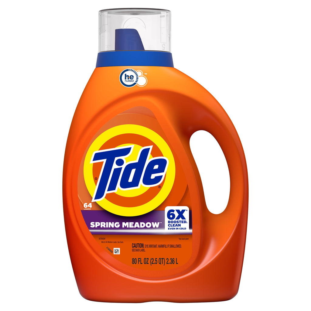 Tide Laundry Detergent Liquid with 6X Boosted Cleaning Power, Spring Meadow Scent, 80 fl oz, 64 Loads