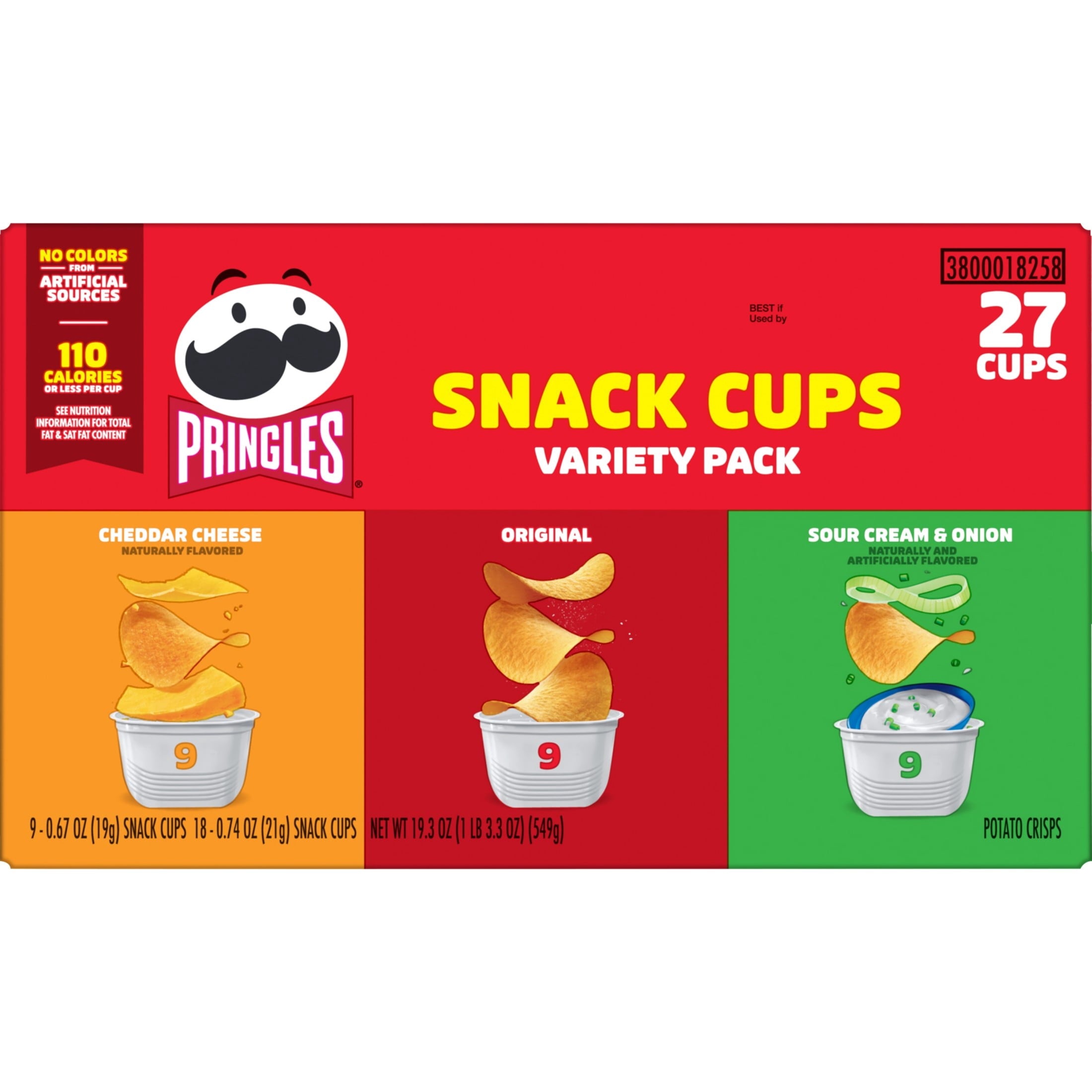 Pringles Potato Crisps Chips, Lunch Snacks, Snack Cups, Variety Pack, 19.3oz Box (27 Cups)