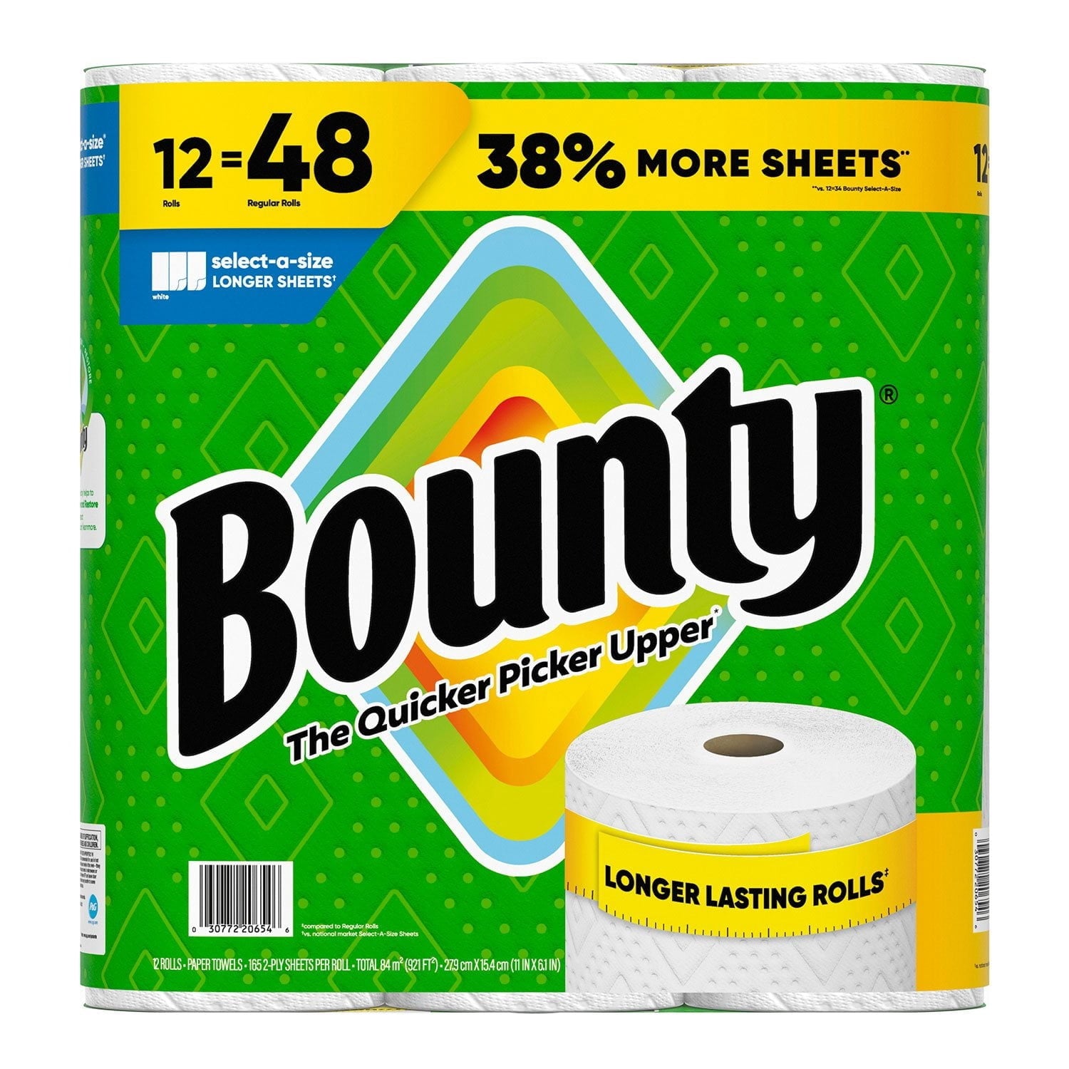 Bounty Select-A-Size 2-Ply Paper Towels, 12 Rolls, 165 Sheets/Roll