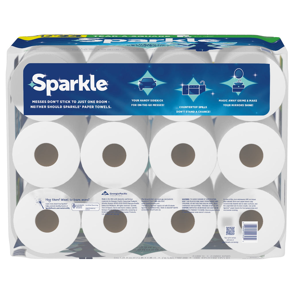 Sparkle Tear-A-Square Paper Towels, 6 Double Rolls, 110 Sheets per Roll