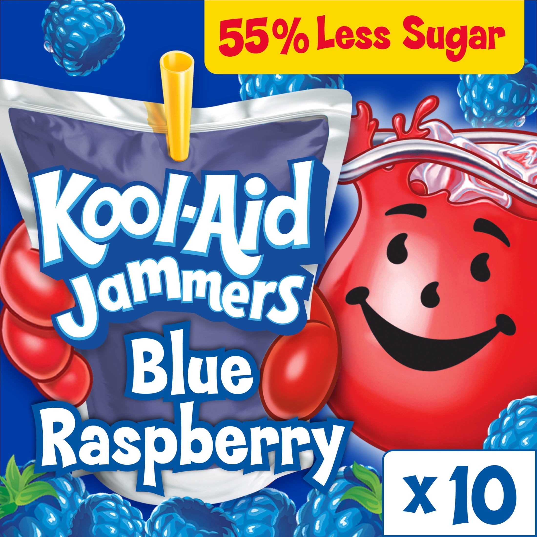 Kool-Aid Jammers Artificially Flavored Drink, 10 Pouches, for School Lunches and On-the-Go Hydration, Blue Raspberry Flavor, Excellent Source of Vitamin C, 6 fl oz