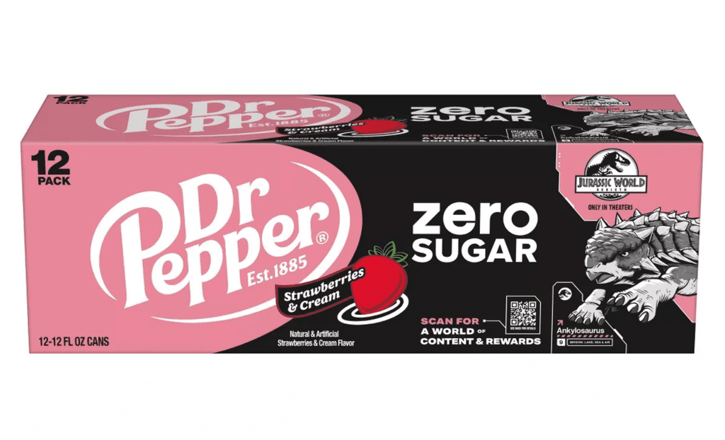 Dr Pepper Zero Sugar Strawberries and Cream Soda Pop, 12 fl oz, 12 Pack Cans