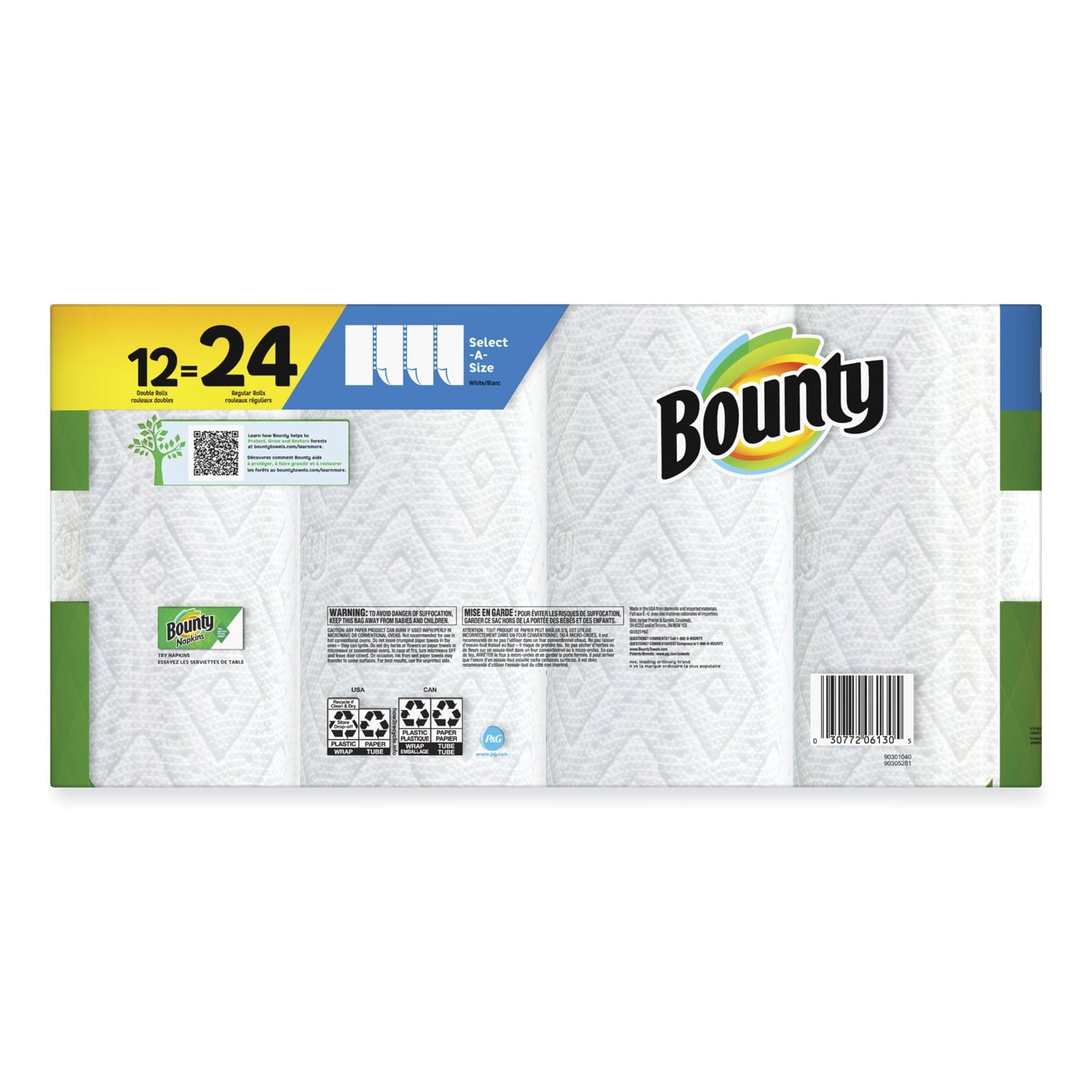 Bounty 08664 2-Ply 5.9 in. x 11 in. Select-a-Size Kitchen Roll Paper Towels - White (12/Carton)