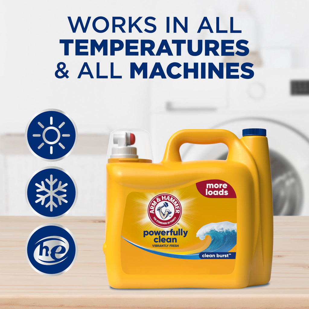 ARM & HAMMER Laundry Detergent Liquid, Clean Burst, 4 Extra Loads, 174 fl oz, 174 Loads