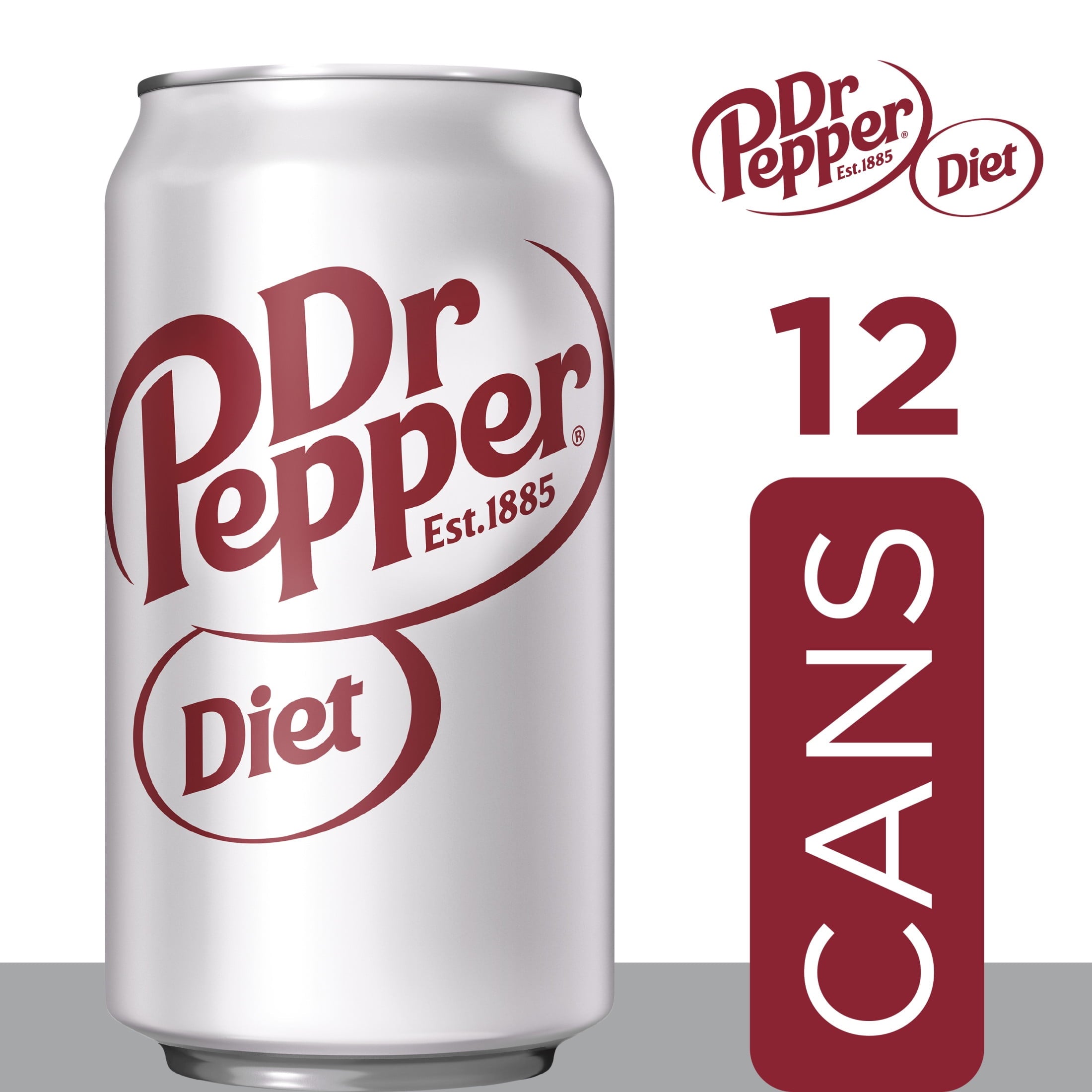 Diet Dr Pepper Soda Pop, 12 fl oz, 12 Pack Cans