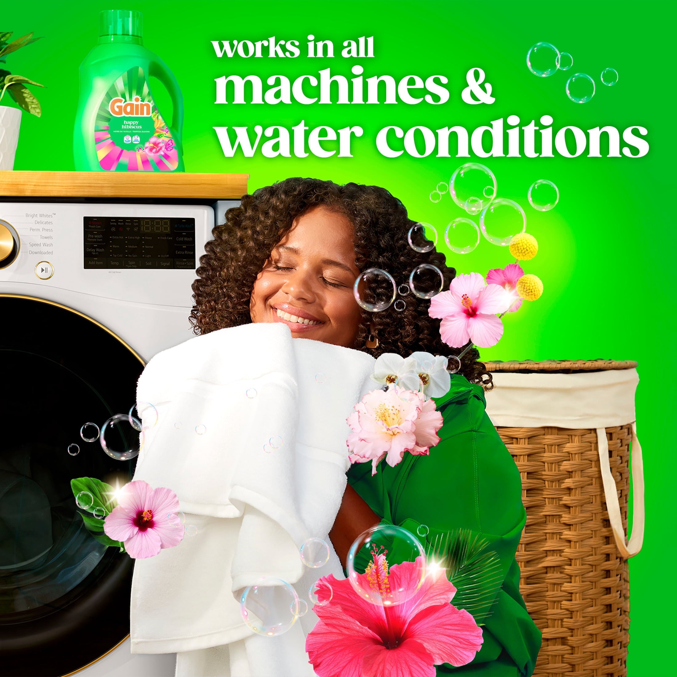 Gain Laundry Detergent Liquid, Now with Odor Defense, Happy Hibiscus Scent, 132 fl oz, 100 Loads
