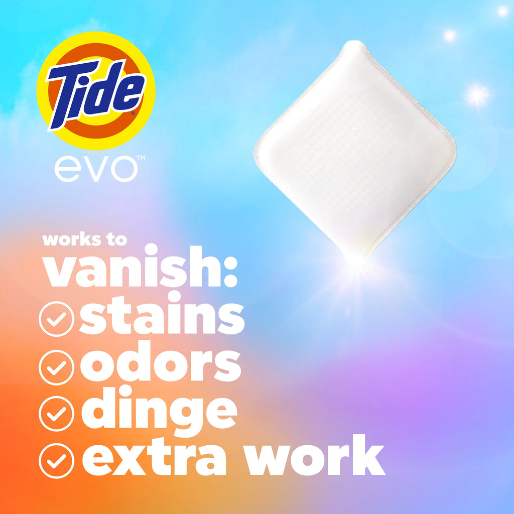 Tide Evo Laundry Detergent Tiles, 100% Concentrated, 6X Cleaning Power, Spring Blast Scent, 16 Count