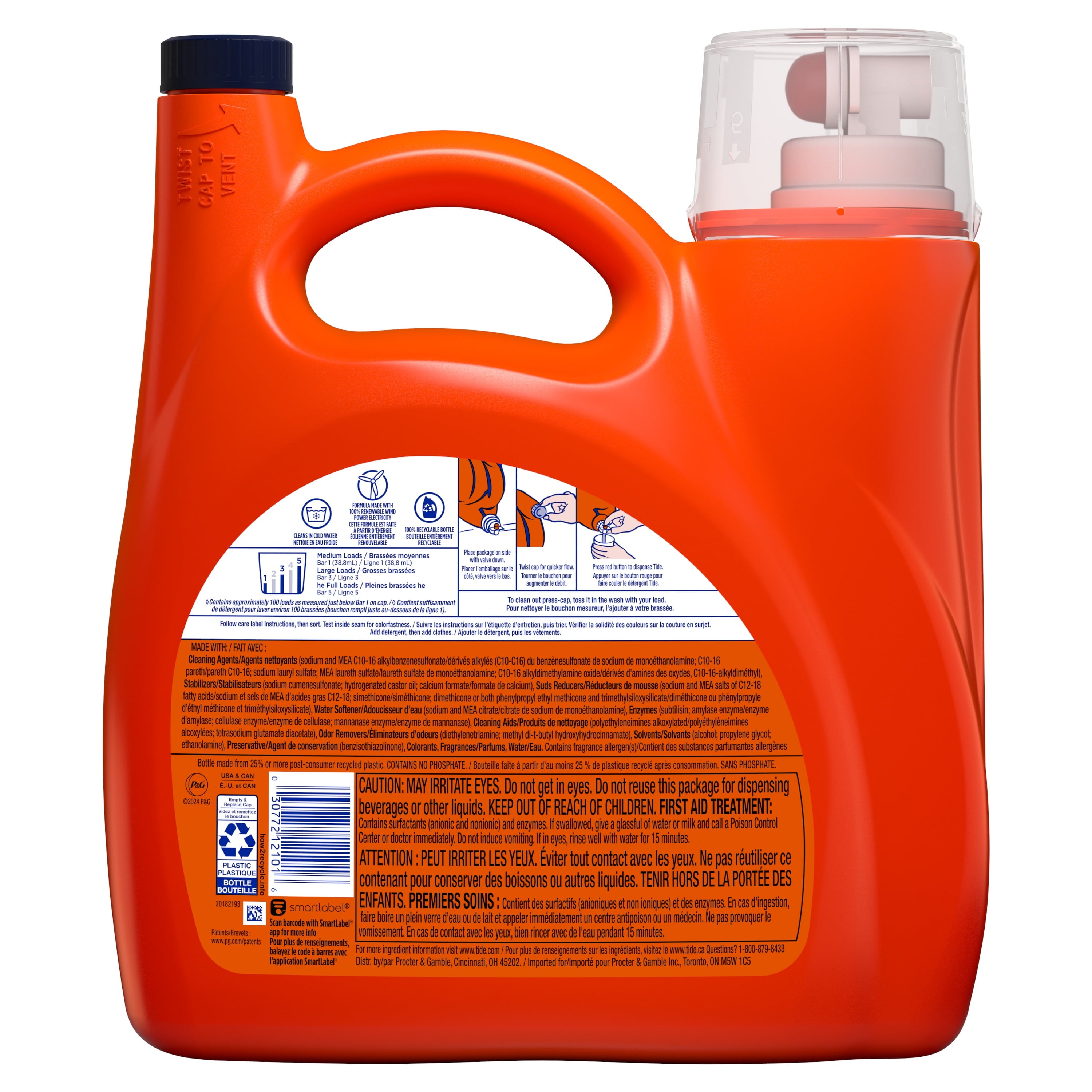 Tide Laundry Detergent Liquid with 6X Boosted Cleaning Power, Original Scent, 125 fl oz, 100 Loads