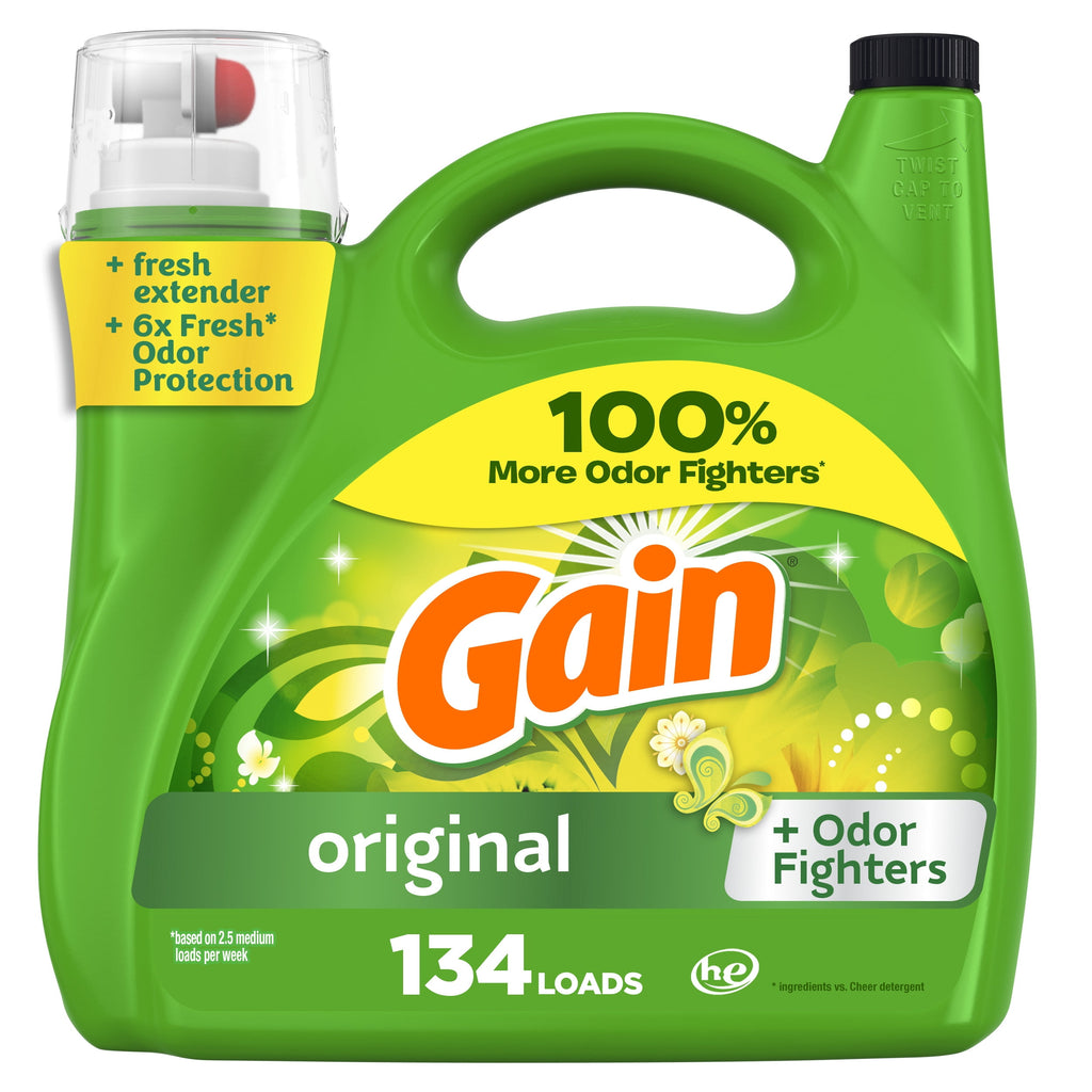 Gain Laundry Detergent Liquid with Odor Fighters, Original Scent, 88 fl oz, 61 Loads