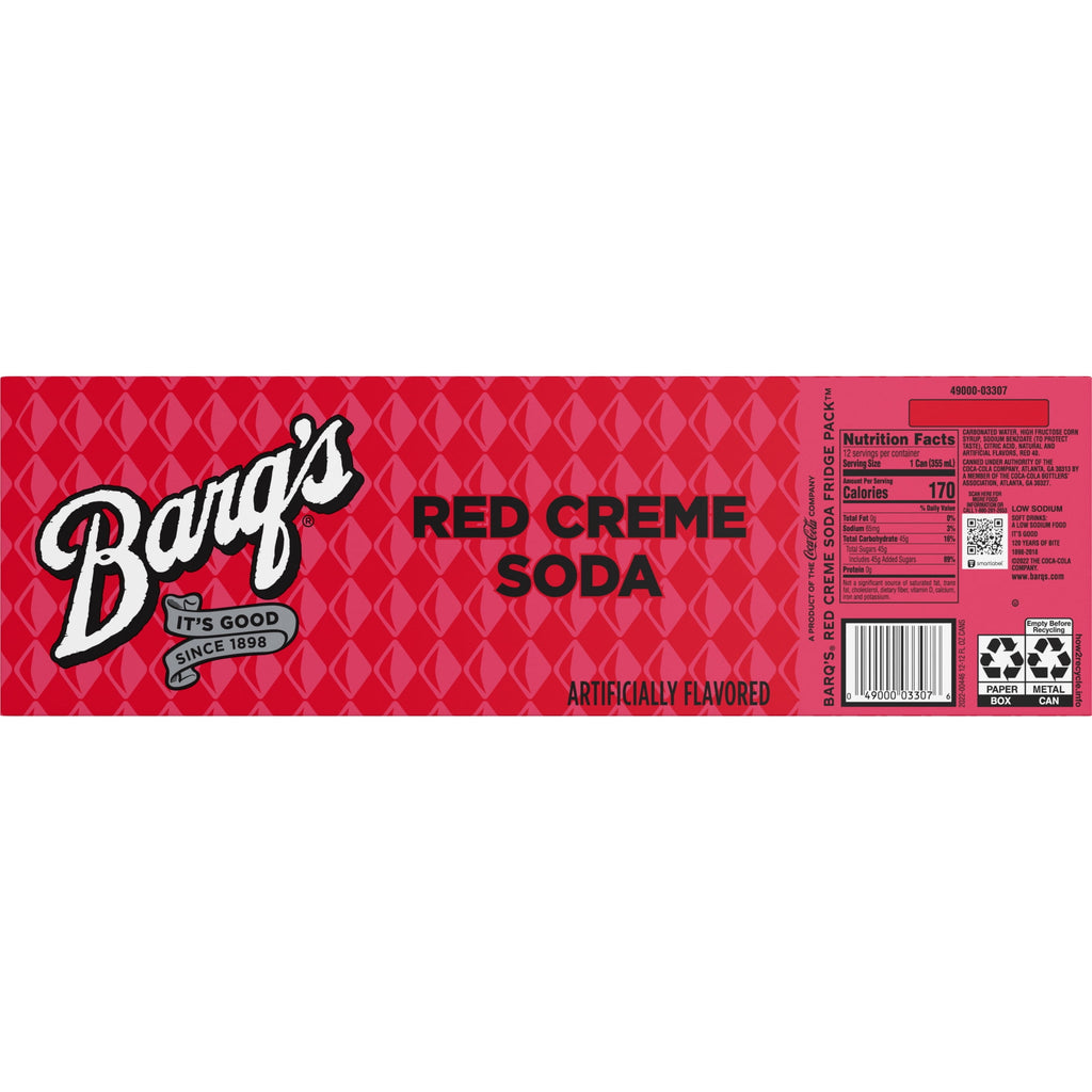Barq's Red Creme Soda Pop Fridge Pack Cans, 12 fl oz, 12 Pack
