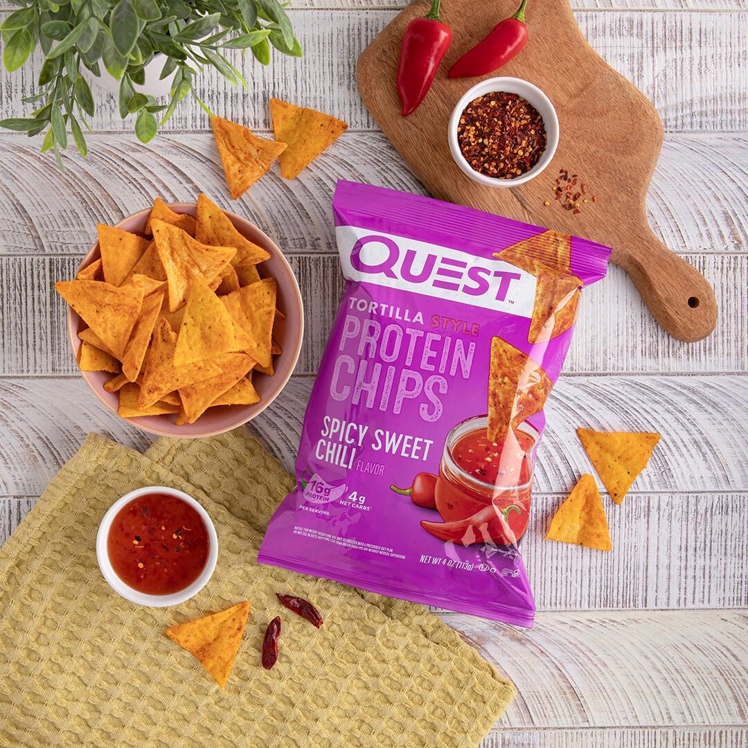 Quest Tortilla Style Protein Chips, Spicy Sweet Chili Flavor, 19g Protein, Baked, 4oz