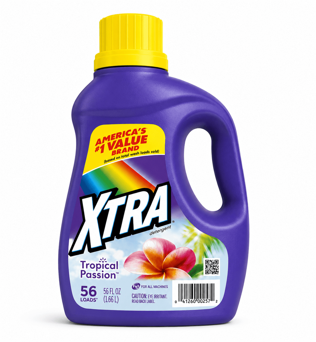 Xtra Tropical Passion Liquid Laundry Detergent, for All Machines, HE Compatible, Tropical Passion Scent, 56 fl oz (1.66 L), 56 Loads