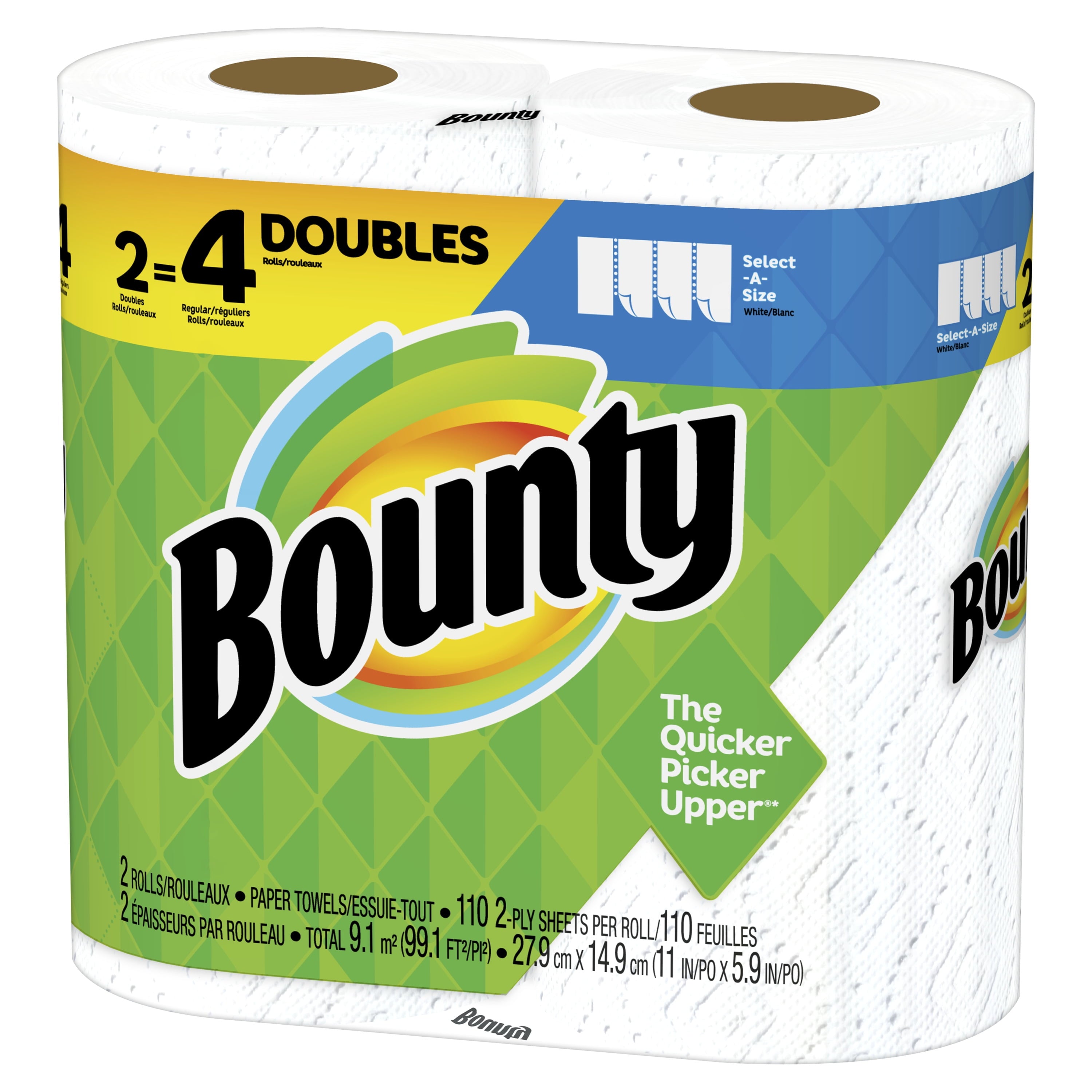 Bounty Select-A-Size Paper Towels, White, 2 Double Rolls