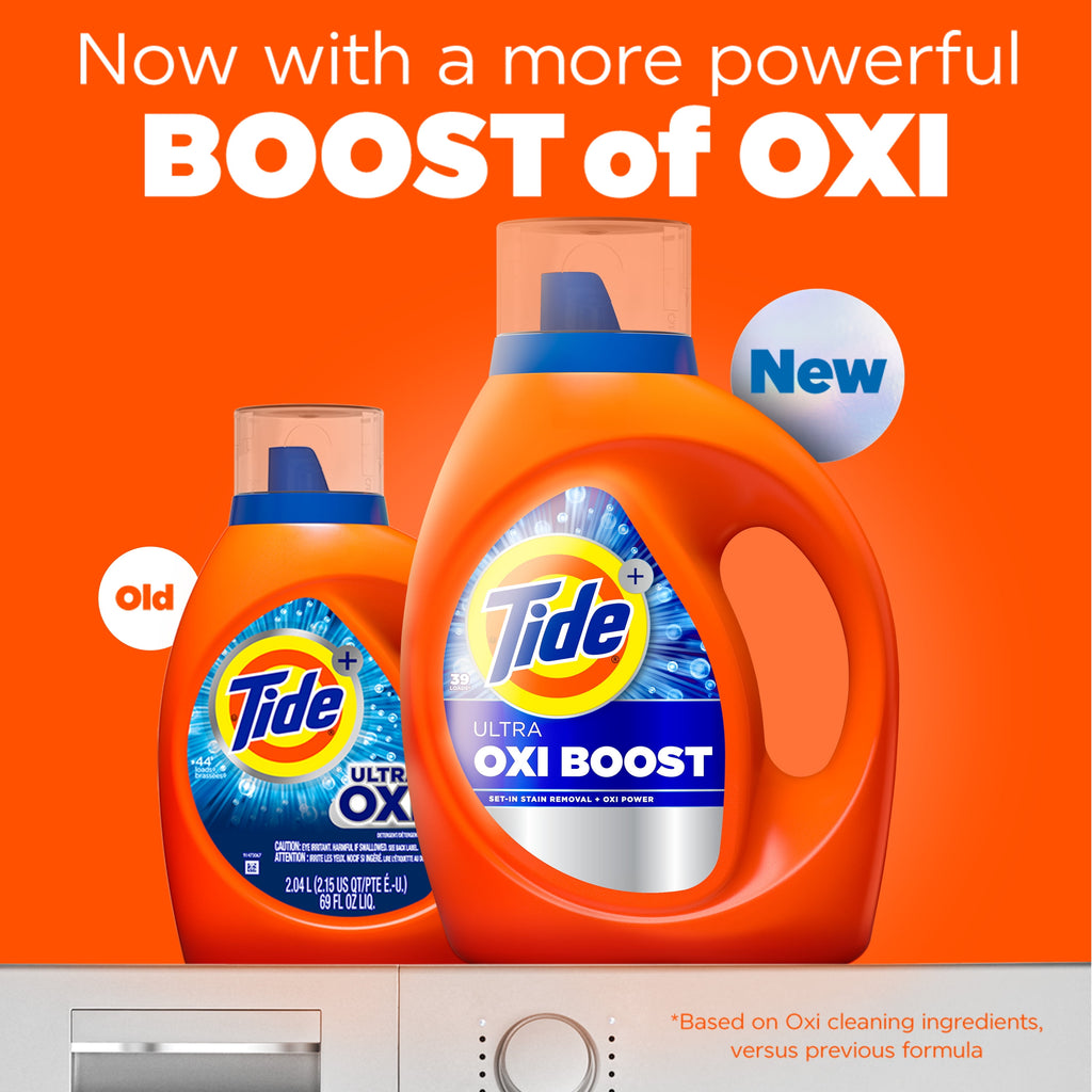 Tide Ultra Oxi Boost Liquid Laundry Detergent, Advanced Stain Remover, 55 fl oz, 39 Loads