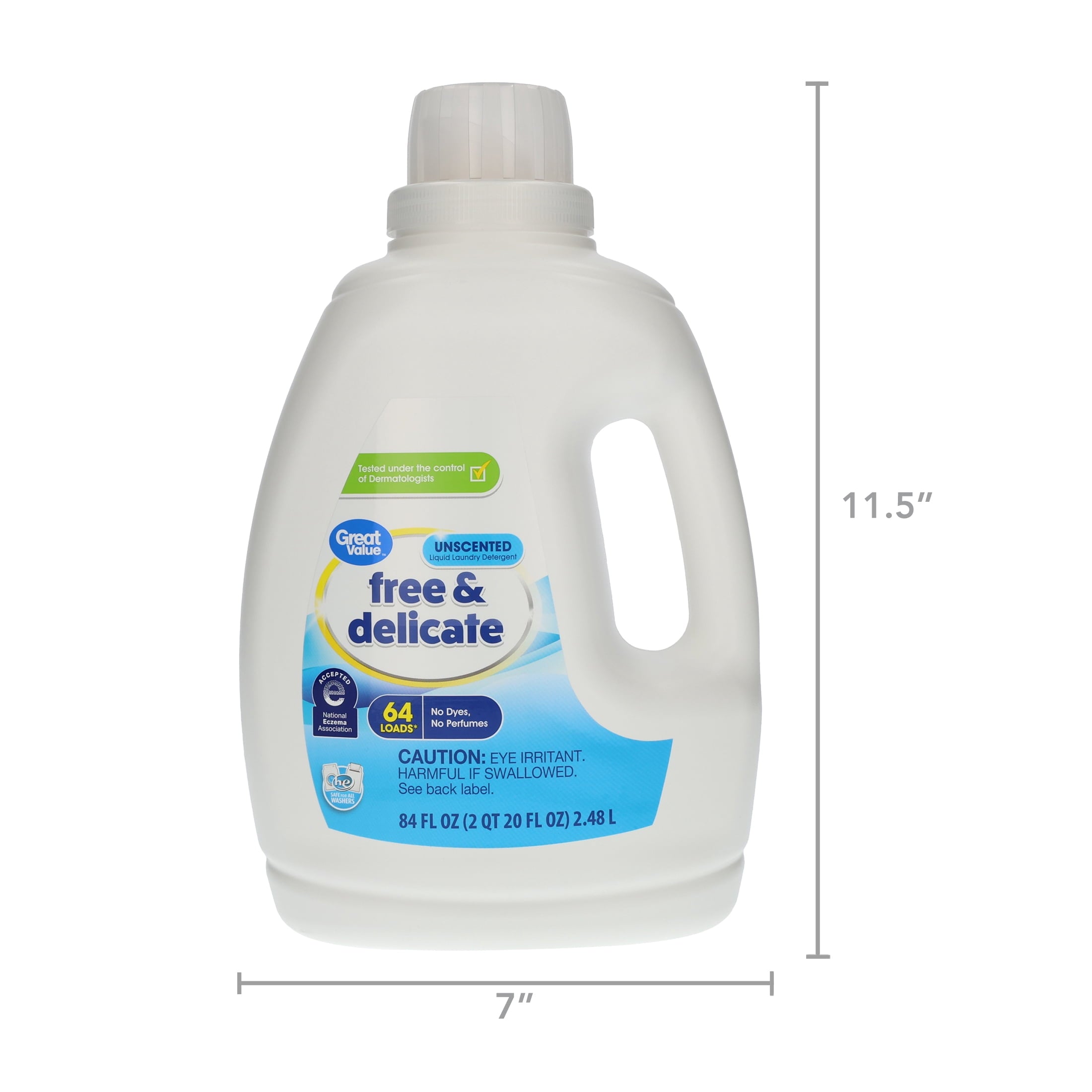 Great Value Free & Delicate Liquid Laundry Detergent, Unscented, 84 fl oz, 64 Loads
