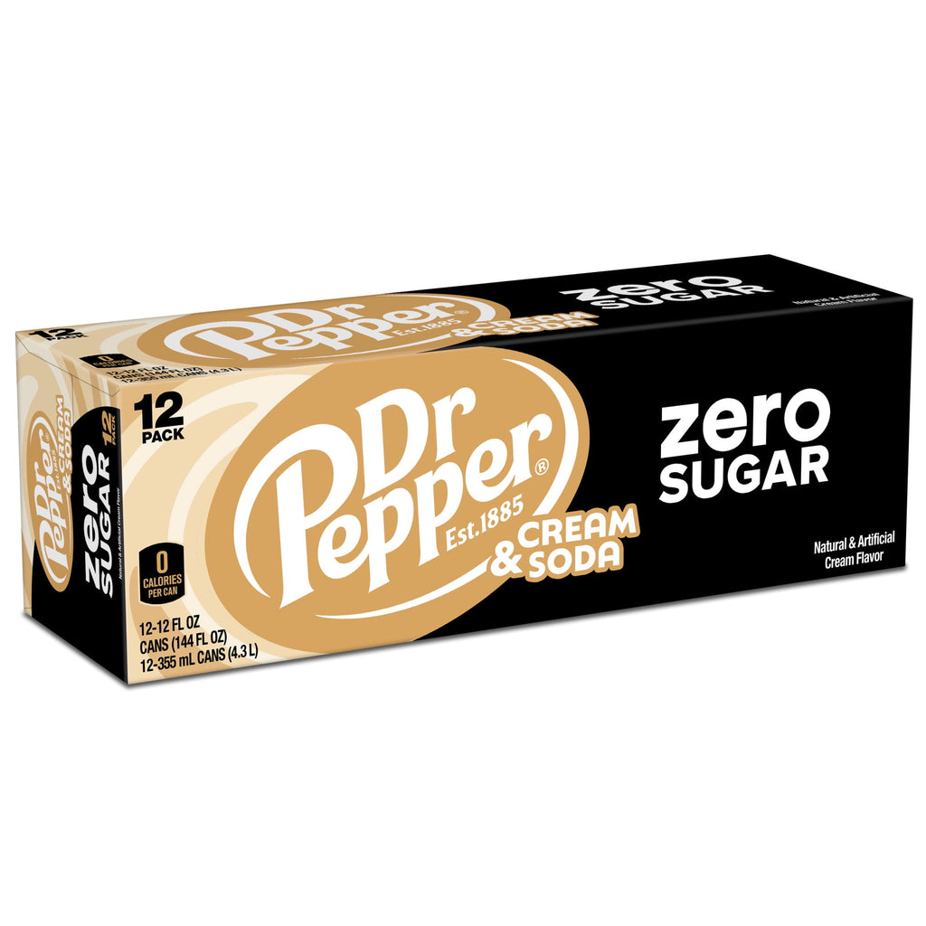 Dr Pepper & Cream Zero Sugar Soda Pop, 12 fl oz, 12 Pack Cans