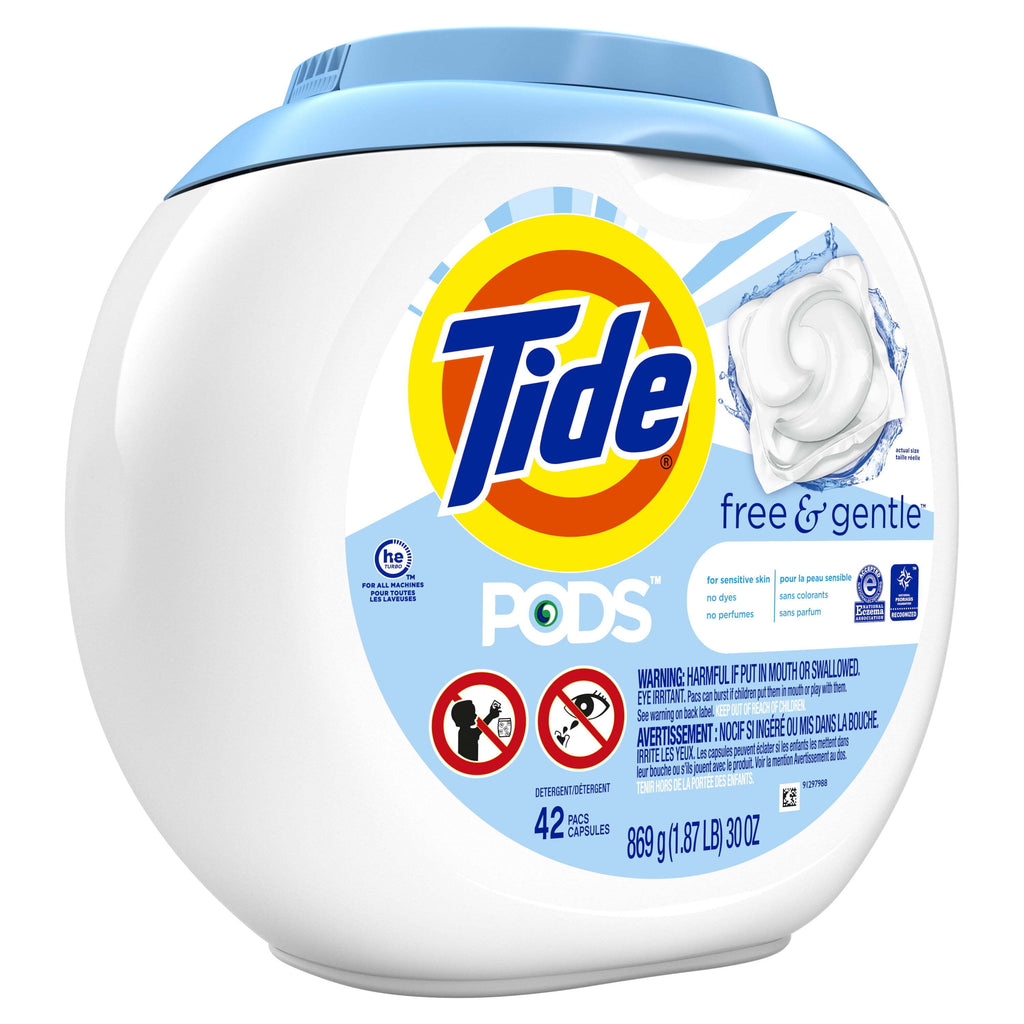 Tide Pods Laundry Detergent Soap Packs, Free and Gentle, 42 Count