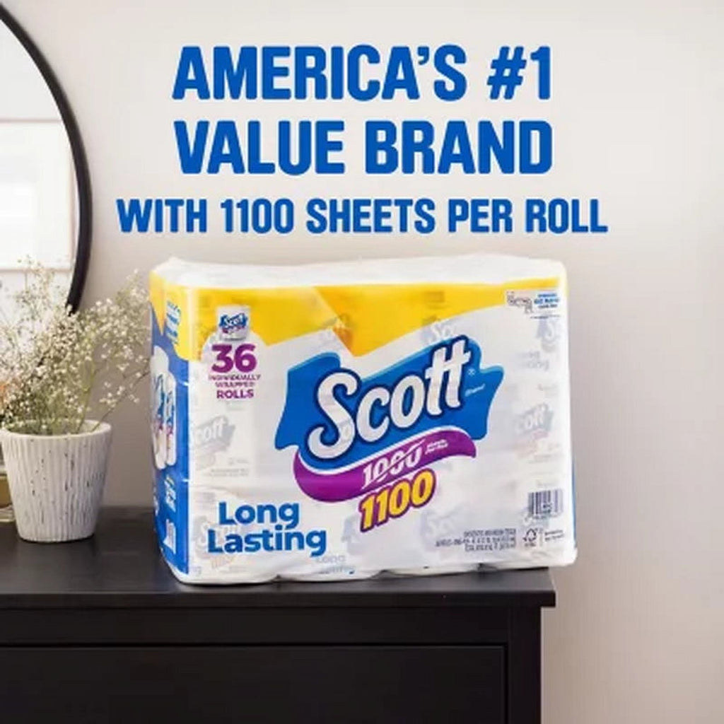 Scott 1100 1-Ply Toilet Paper 1100 Sheets/Roll, 36 Rolls