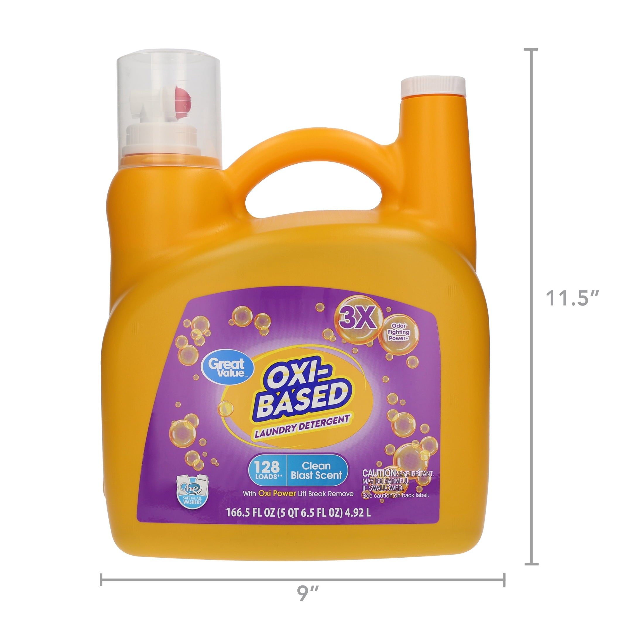 Great Value Oxi-Based Laundry Detergent, Clean Blast, 166.5 fl oz, 128 Loads