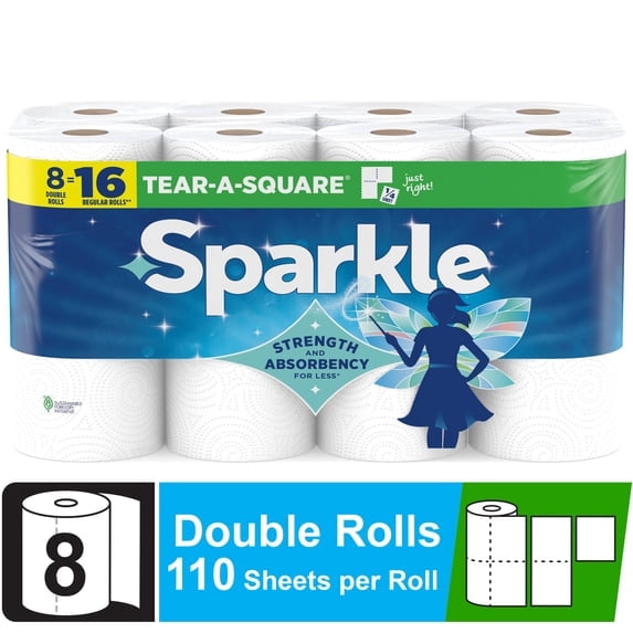 (2pack) Sparkle Tear-A-Square Paper Towels, 8 Double Rolls, 110 Sheets per Roll