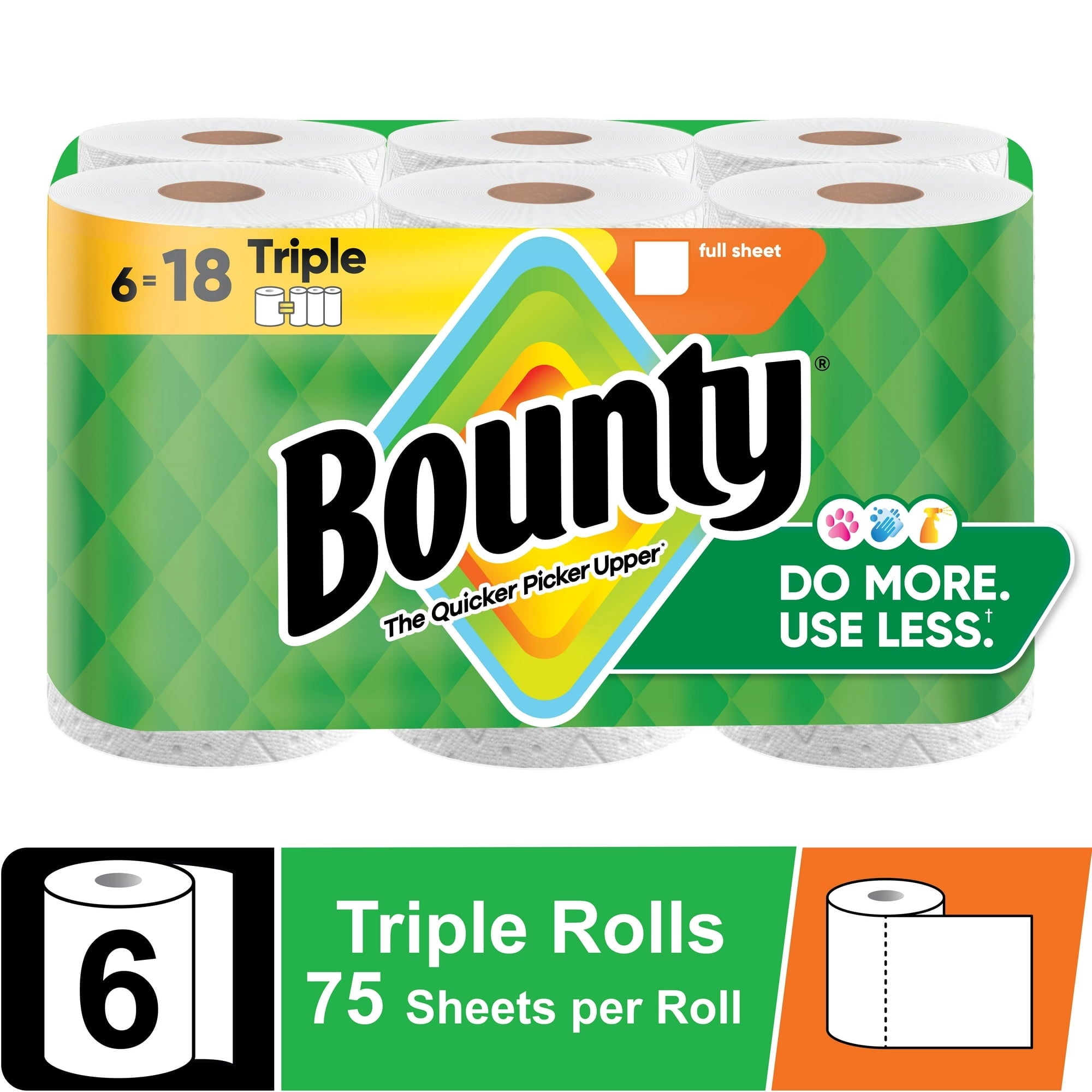 ( 2 Pack ) Bounty Paper Towels Full Sheet White, 6 Triple Rolls, 75 Sheets per Roll