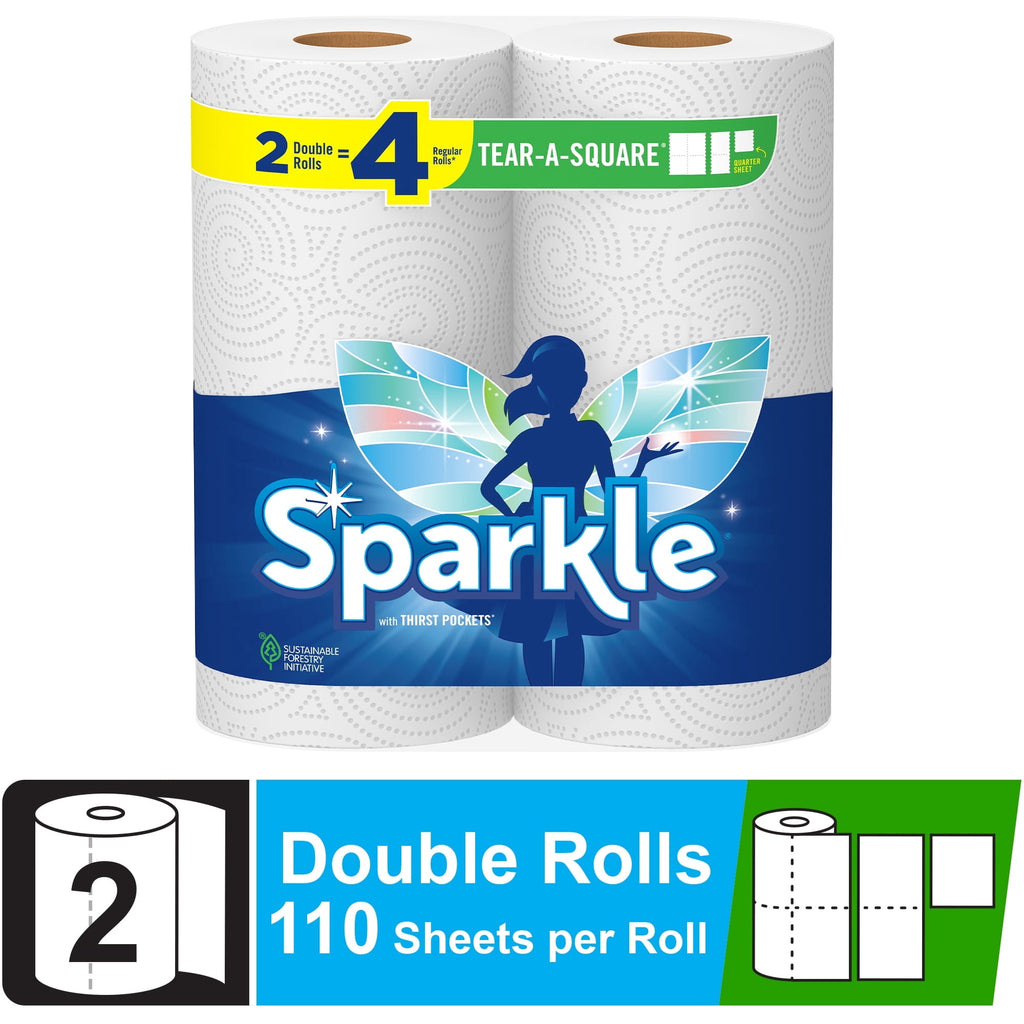 Sparkle Tear-A-Square Paper Towels, 6 Double Rolls, 110 Sheets per Roll