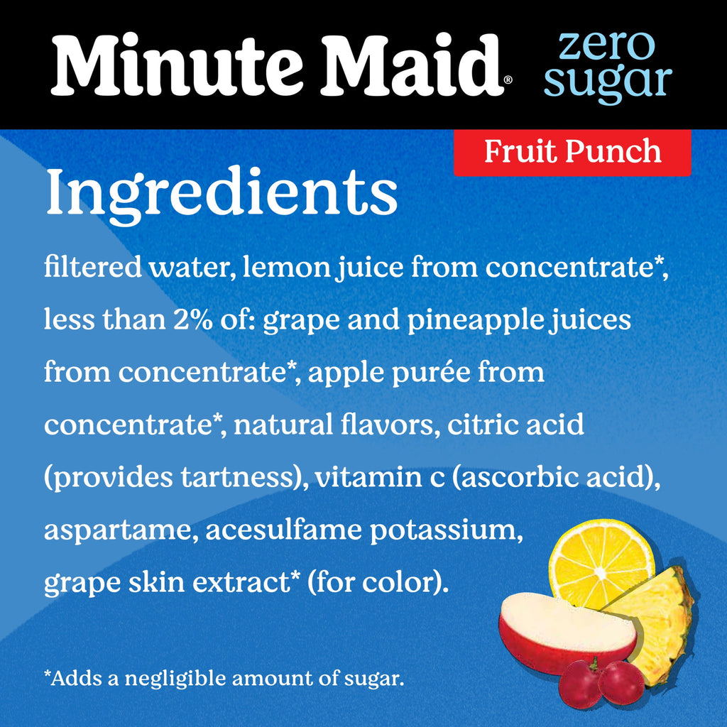 Minute Maid Zero Sugar Fruit Punch Juice Drink Bottle, 52 fl oz