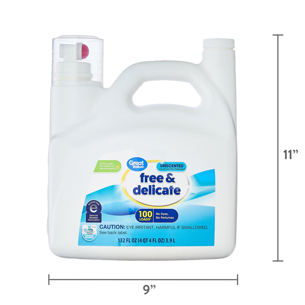 Great Value Free & Delicate Liquid Laundry Detergent, Unscented, 84 fl oz, 64 Loads