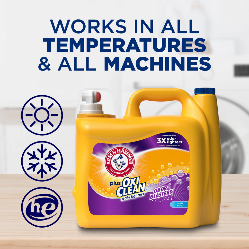 ARM & HAMMER Plus OxiClean Odor Blasters Fresh Burst, Liquid Laundry Detergent, 128 Loads