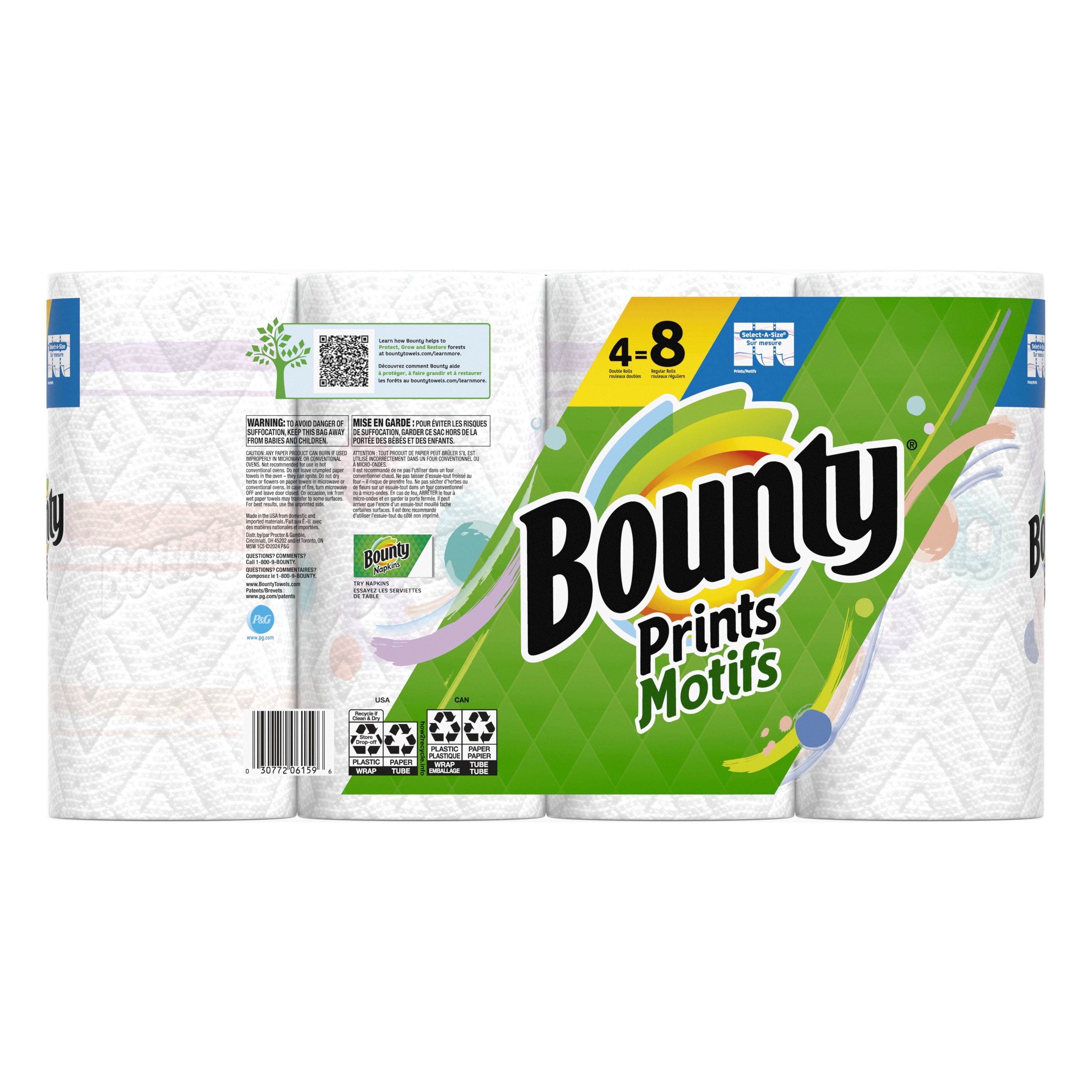 Bounty Select-A-Size Paper Towels, Print, 4 Double Rolls