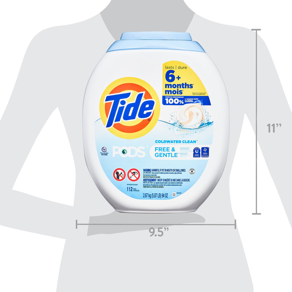 Tide PODS Free and Gentle Liquid Laundry Detergent Pacs, Hypoallergenic, Unscented, 112 Count