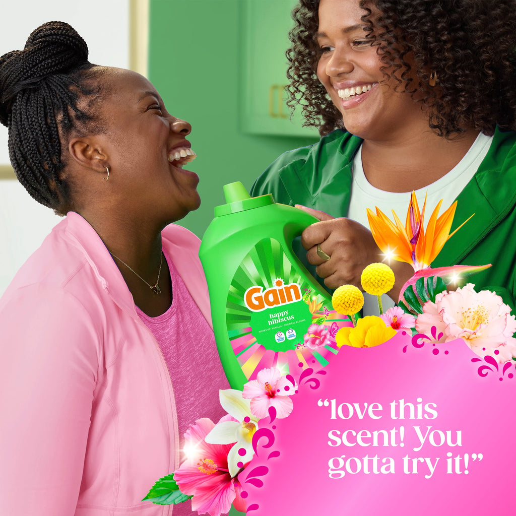 Gain Laundry Detergent Liquid, Now with Odor Defense, Happy Hibiscus Scent, 132 fl oz, 100 Loads