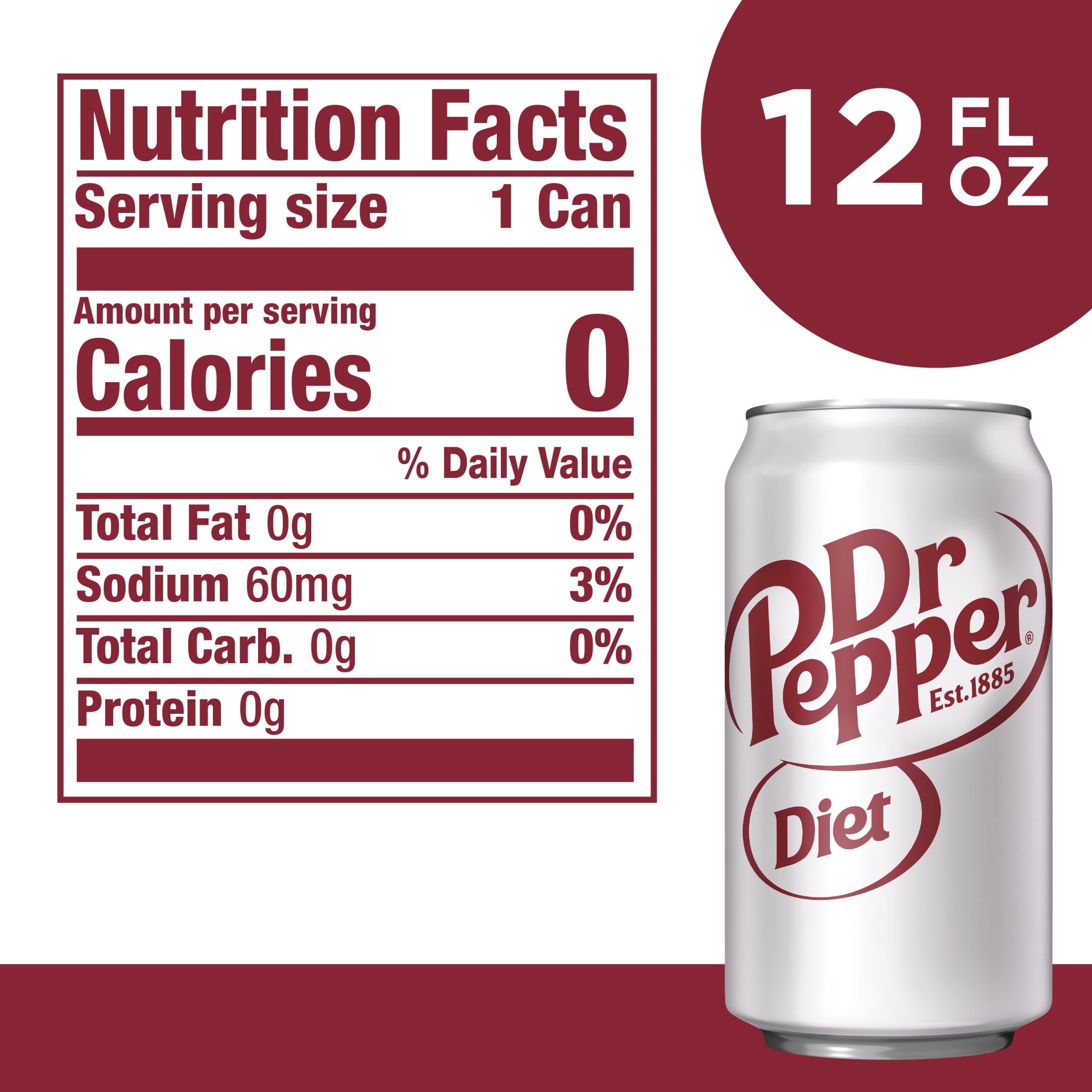 Diet Dr Pepper Soda Pop, 12 fl oz cans, 18 pack