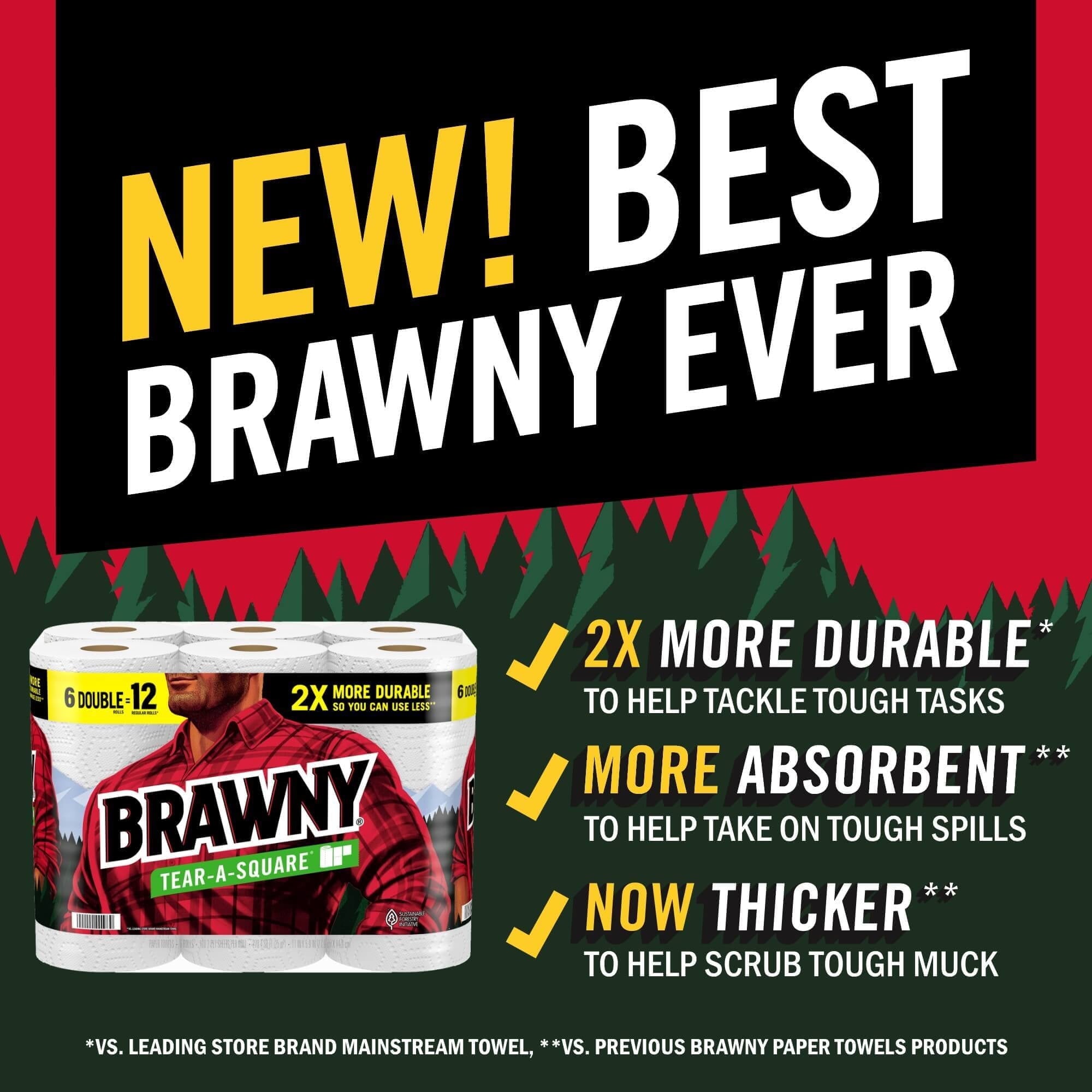 Brawny Tear-a-Square Paper Towels, 6 Double Rolls