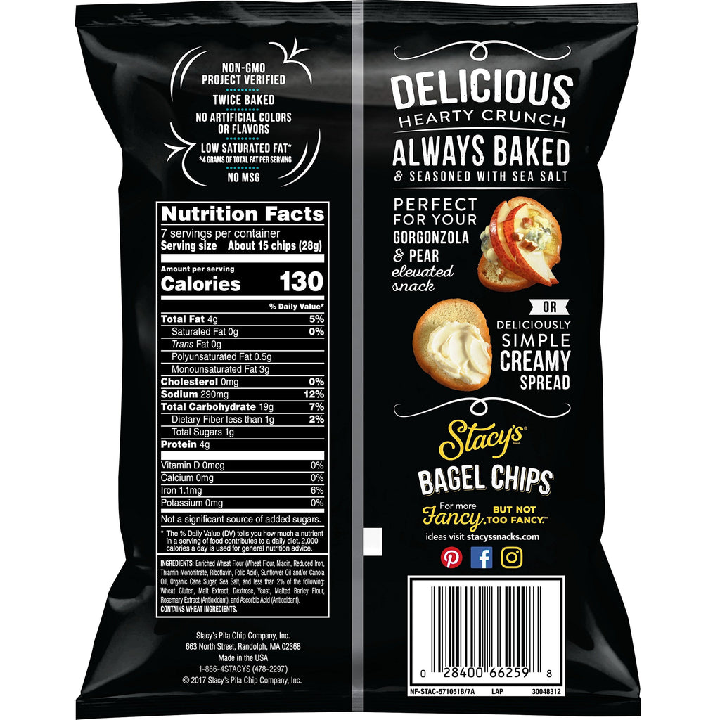 Stacy’s No Artificial Colors or Flavors Sea Salt Bagel Chips Bag, 7 oz