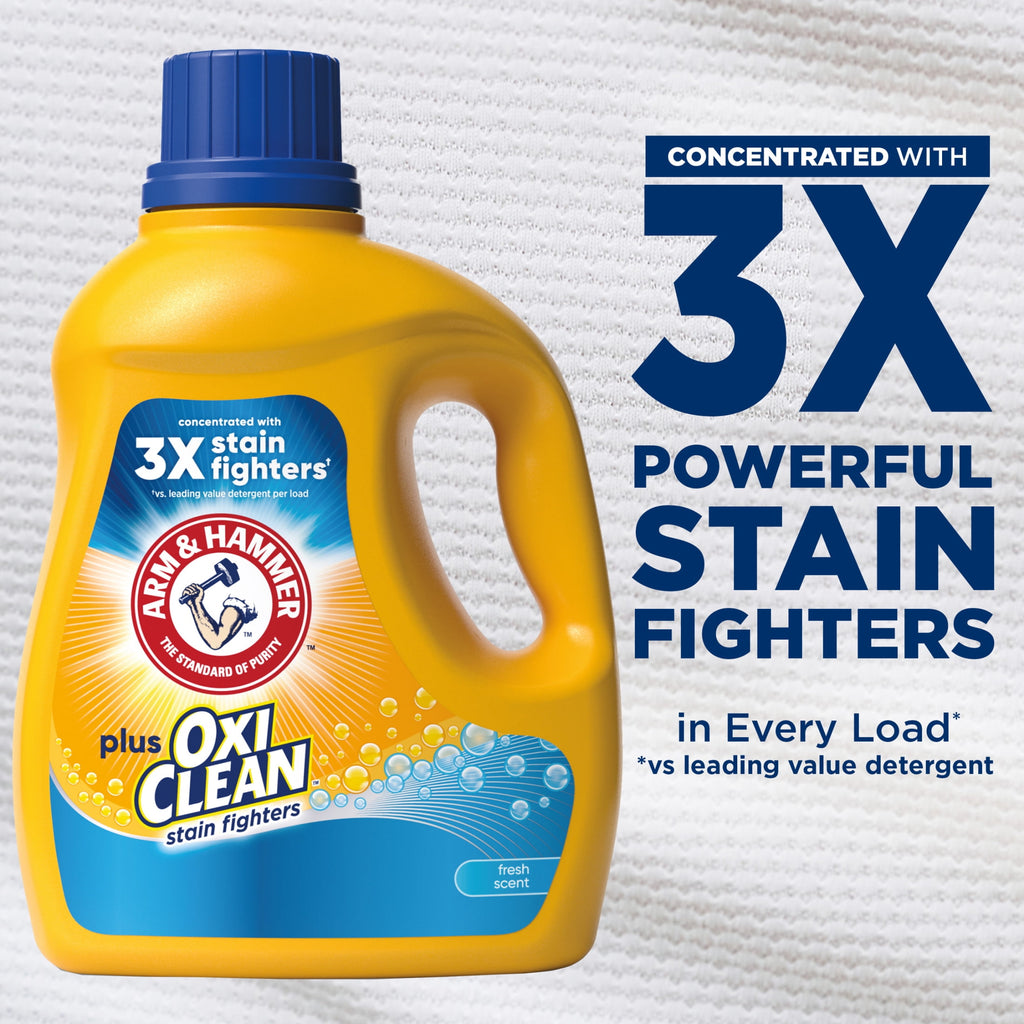 ARM & HAMMER Plus OxiClean Stain Fighters Liquid Laundry Detergent, Fresh Scent, 77 Loads