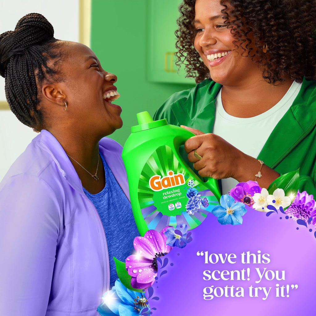 Gain Laundry Detergent Liquid, Now with Odor Defense, Relaxing Dewdrop Scent, 132 fl oz, 100 Loads