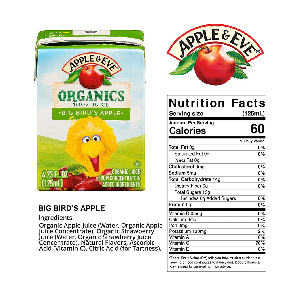 Apple & Eve Sesame Street Organic 100% Juice Variety Pack, 4.23 Fl. Oz., 32 Count