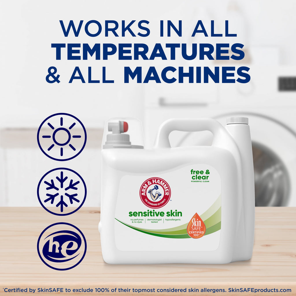 ARM & HAMMER Sensitive Skin Free & Clear Liquid Laundry Detergent Soap, 170 fl oz, 170 Loads