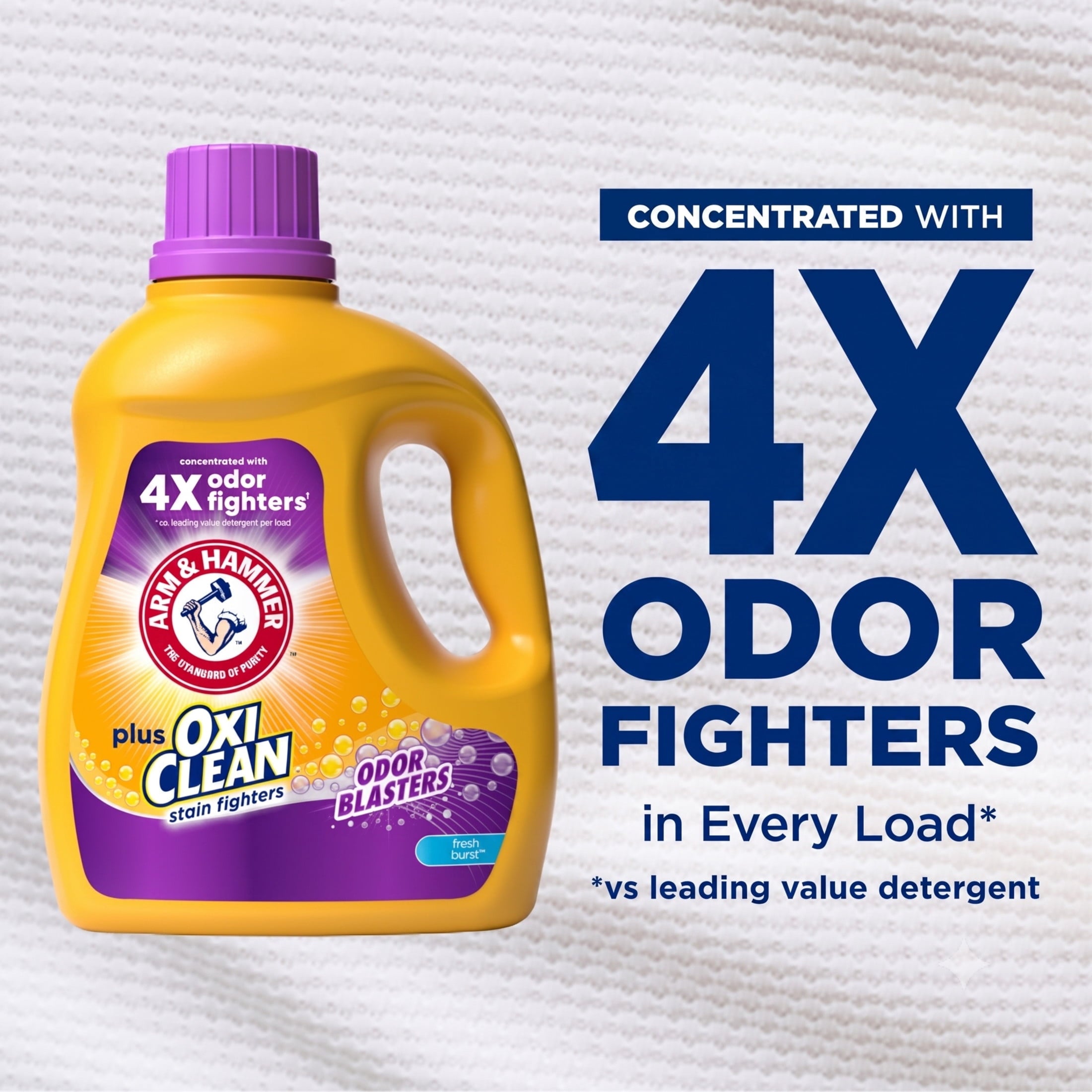 ARM & HAMMER Plus OxiClean with Odor Blasters Liquid Laundry Detergent, Fresh Burst, 96.2 Fl Oz