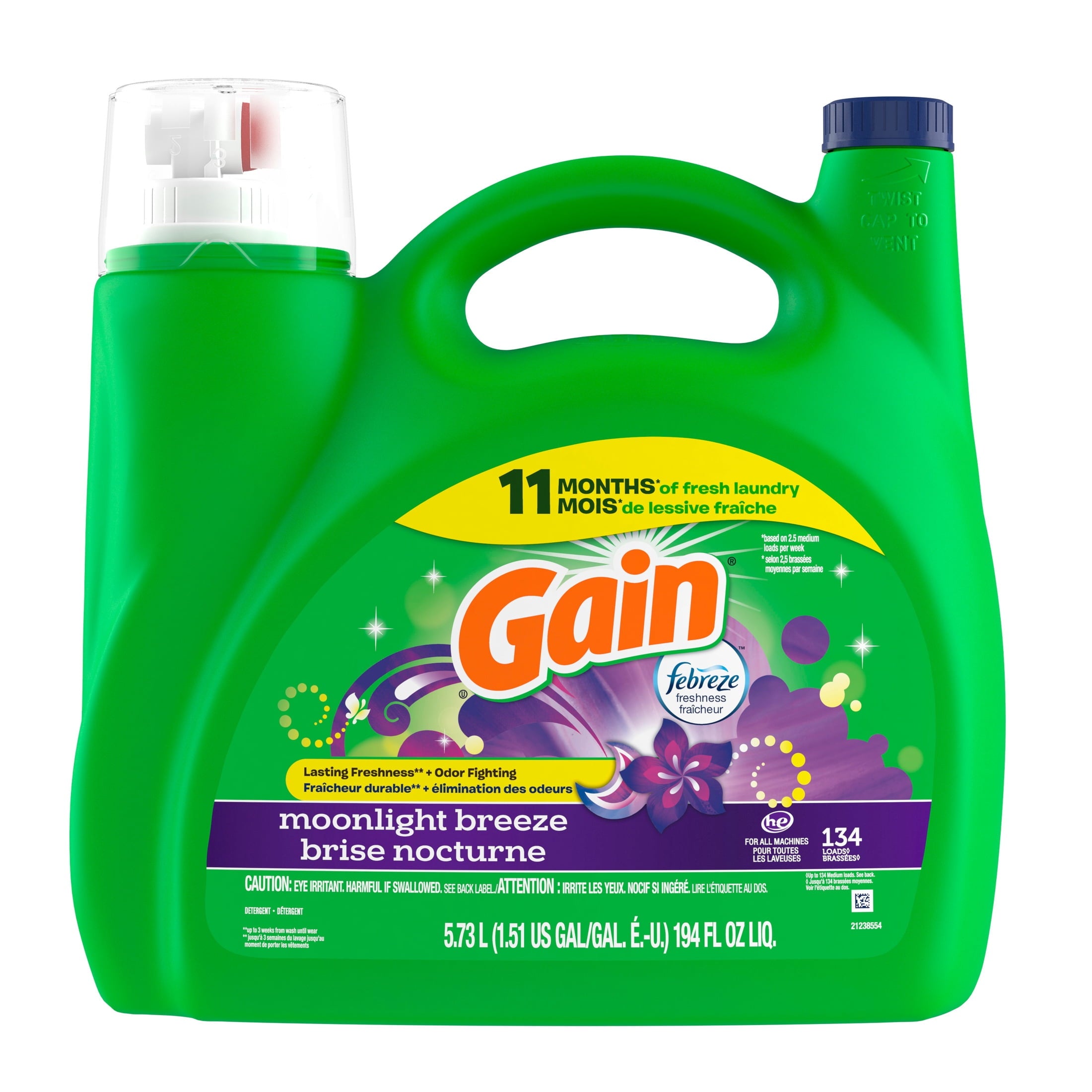 Gain Laundry Detergent Liquid with Odor Fighters, Moonlight Breeze Scent, 46 fl oz, 32 Loads