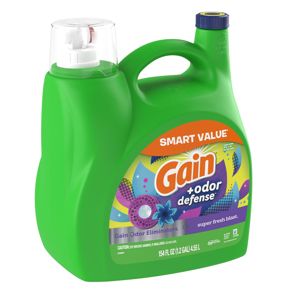 Gain Liquid Laundry Detergent Odor Defense, Super Fresh Blast Scent, 194 fl oz, 134 Loads