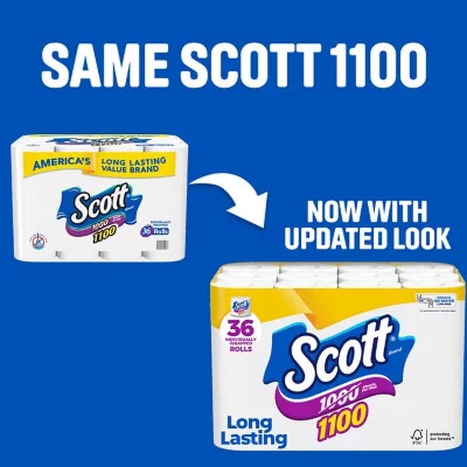 Scott 1100 1-Ply Toilet Paper 1100 Sheets/Roll, 36 Rolls