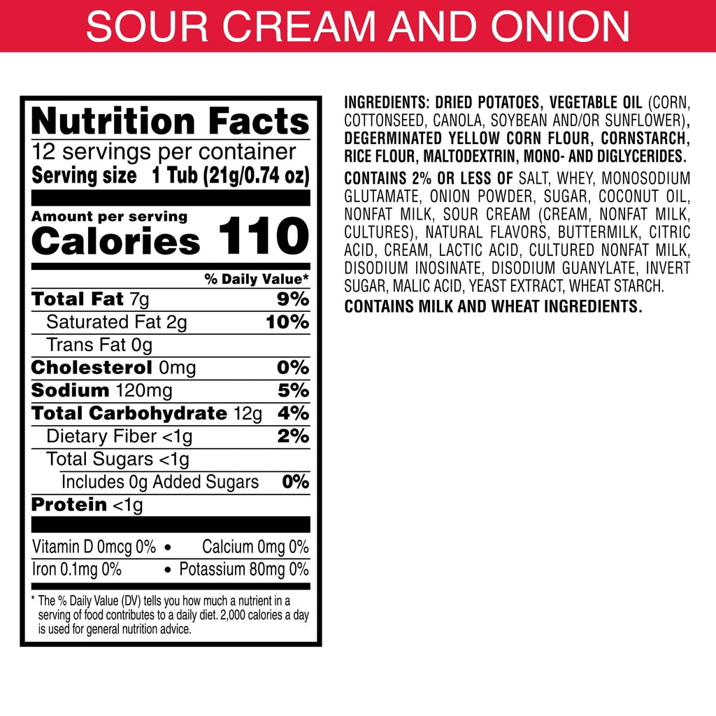 Pringles Potato Crisps Chips, Lunch Snacks, Snack Cups, Sour Cream and Onion, 8.8oz Tray (12 Cups)