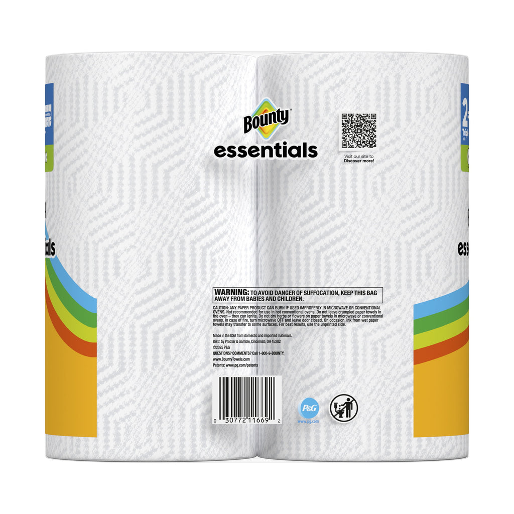 Bounty Essentials Paper Towels Select-A-Size 6 Double Rolls, White, 108 Sheets Per Roll