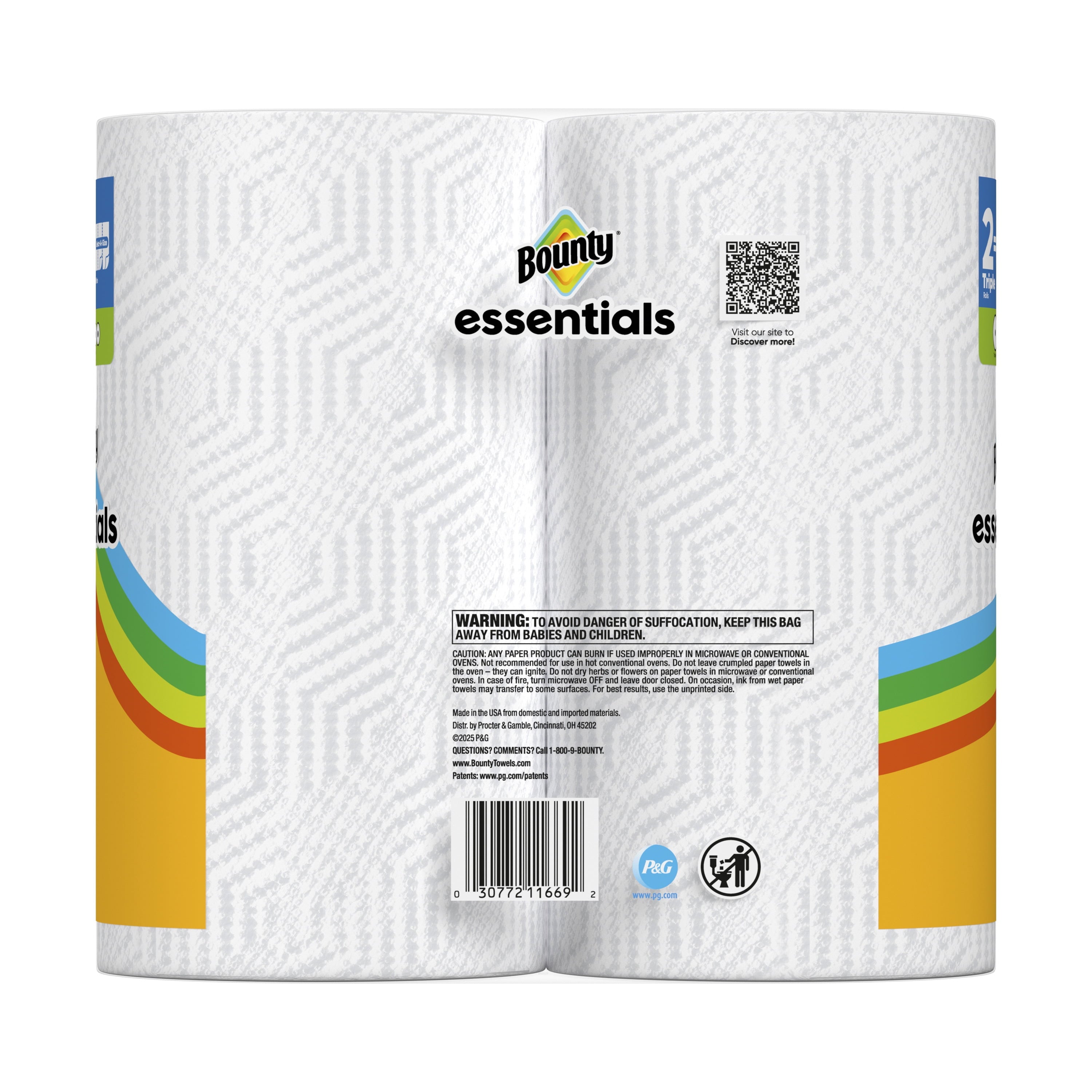 Bounty Essentials Paper Towels Select-A-Size 6 Double Rolls, White, 108 Sheets Per Roll