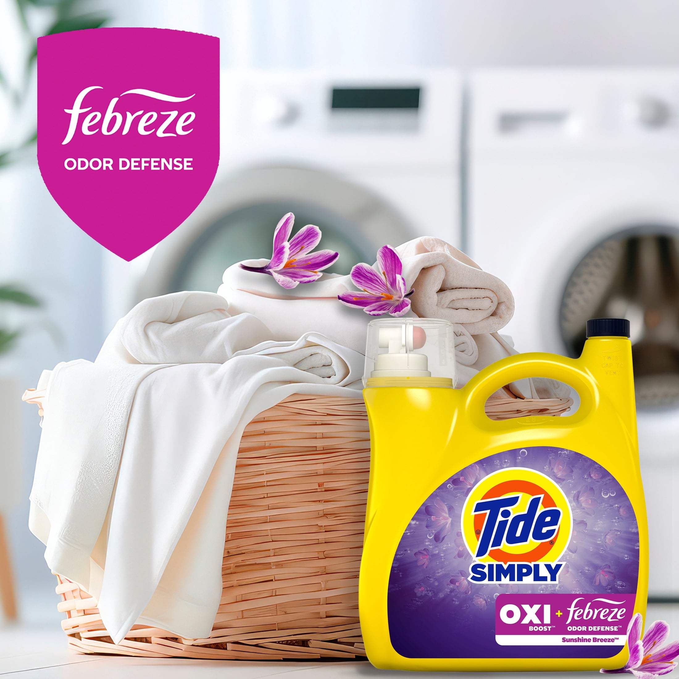 Tide Simply Laundry Detergent Liquid, Oxi Boost + Febreze Odor Defense, Sunny Breeze Scent, 129 fl oz, 96 Loads